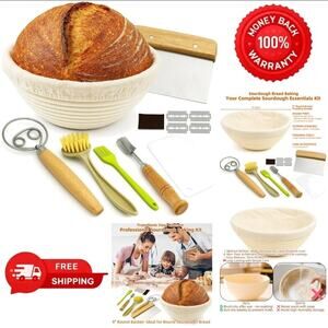 Sourdough Bread Proofing Basket Set, Sourdough Starter Kit, 9" round & 10" Oval